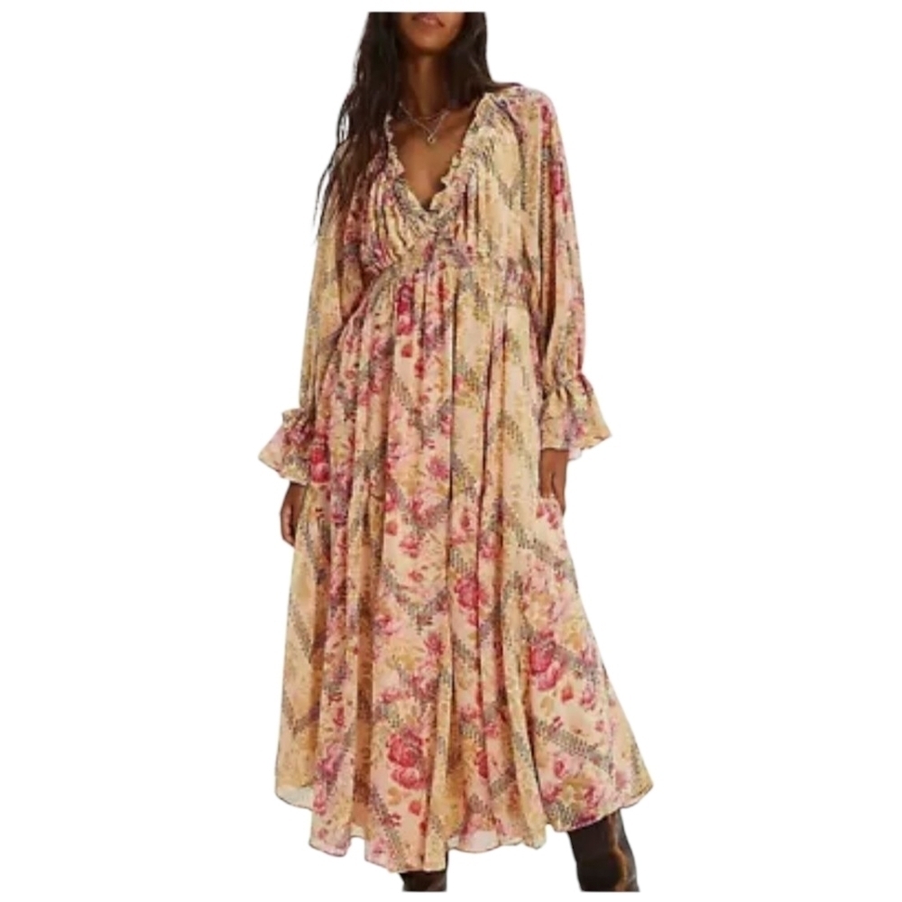 Free People Boho Romantic Floral Flowy Lena Midi Dress NWT Size Small
